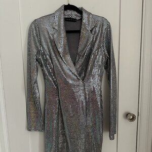 Sabora Sequin Disco Ball Tuxedo Mini Dress NYE HOLIDAY SPARKLE